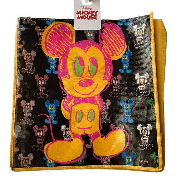 Disney Stencil Pop Art Mickey Mouse Neon Shopper Tote Bag Grocery Beach Shopping - Picture 1 of 7